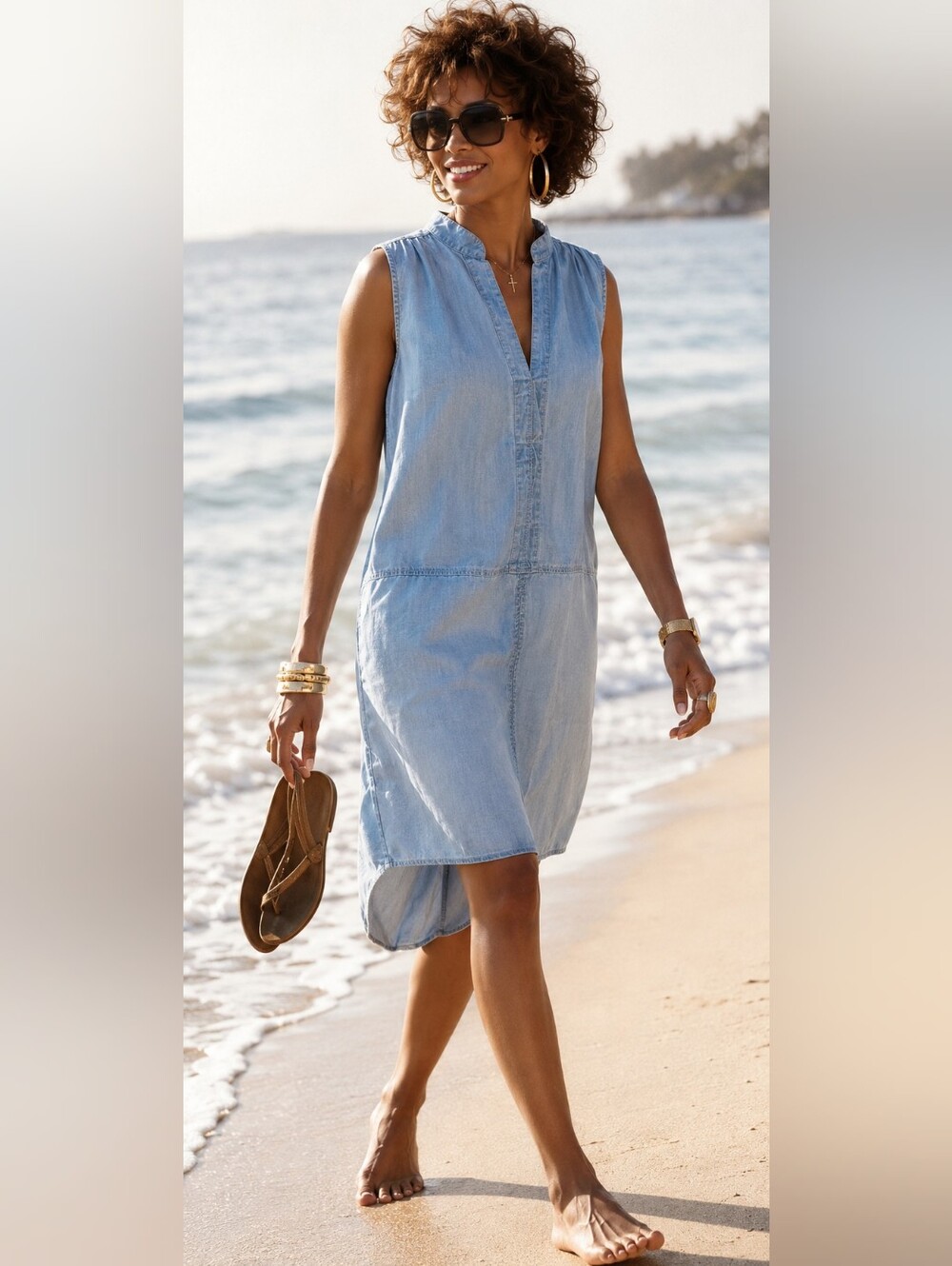 Laju Los Angeles Sleeveless Light Wash Chambray Tunic Dress - Size M
